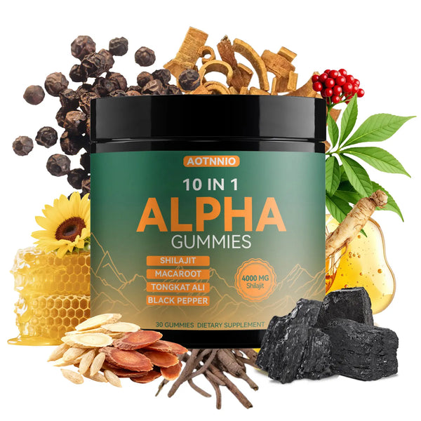 Alpha 10-In-1 Shilajit Gummies Zero Sugar Vegan Blend Ashwagandha, Tongkat Ali & Maca Boost Focus Stamina